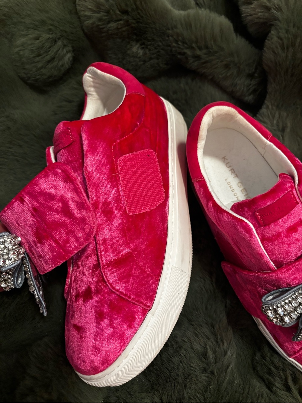 Kurt Geiger Hot Pink Velvet Slip-On Sneakers with Rhinestone Bow - Picture 4 of 6